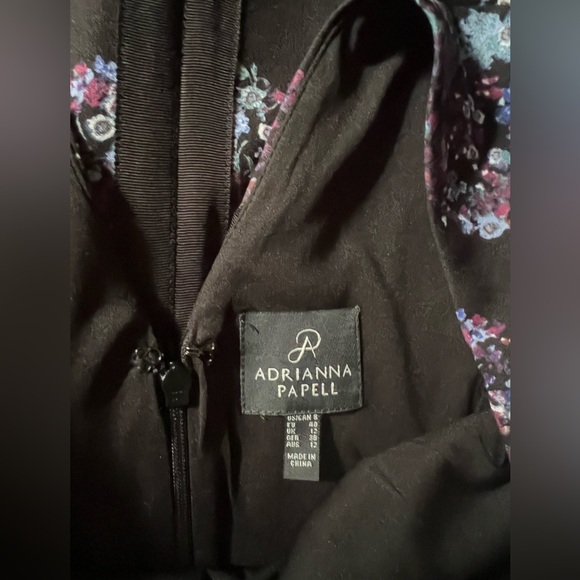 Adrianna Pappell Elbow Sleeves Floral Black Dress Size 8 - Picture 8 of 10